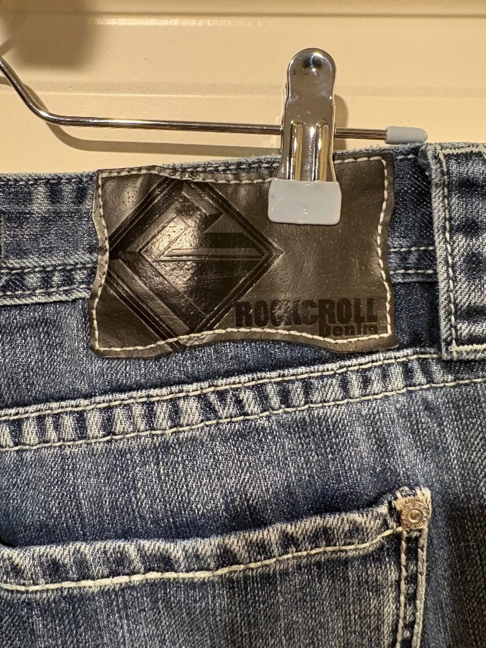 Mens Rock & Roll Denim Jeans Pistol Bootcut 33x32 - Picture 5 of 8